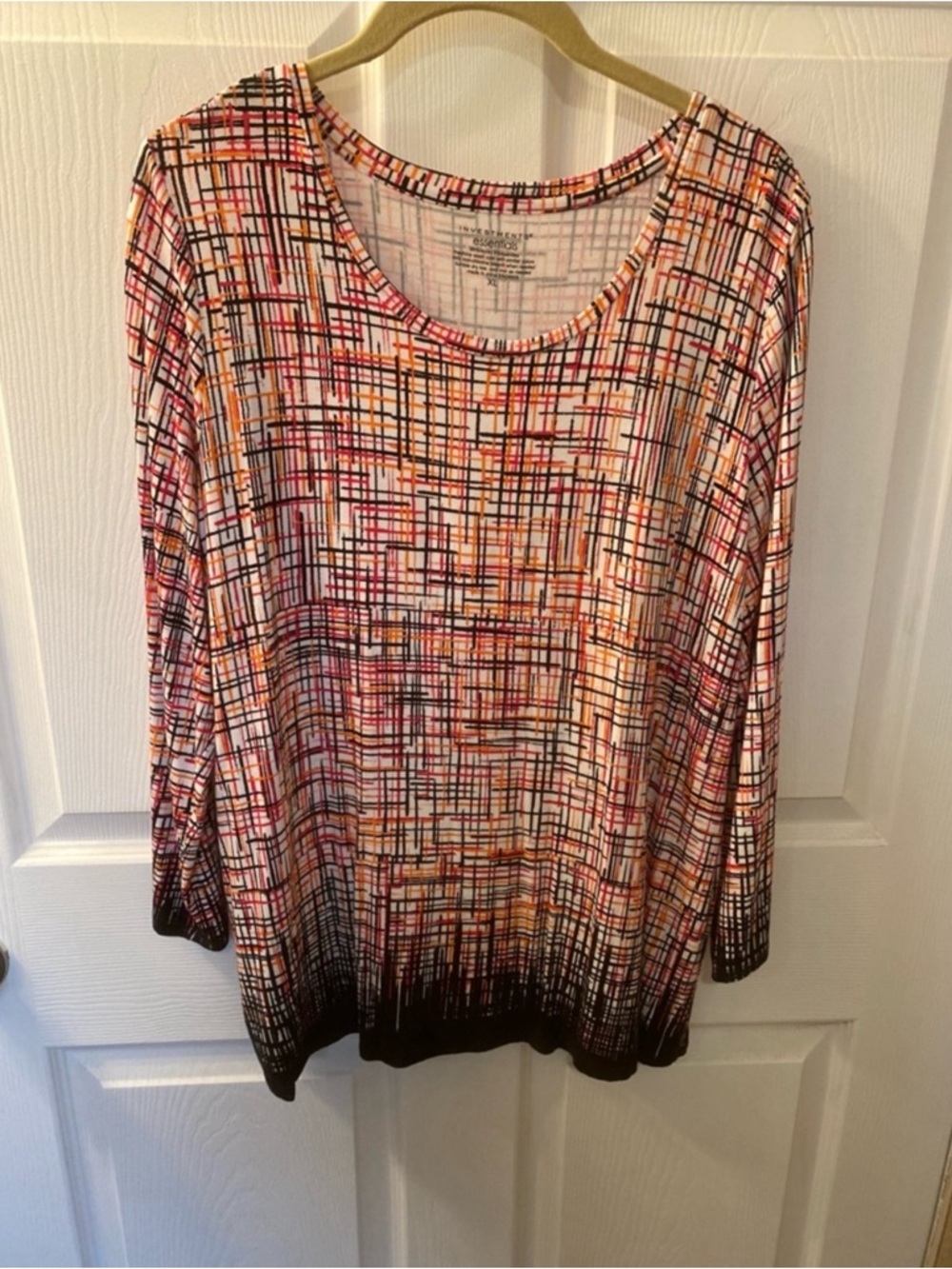 Investments Essentials XL Grid-Print Top - Pink, Orange & Black